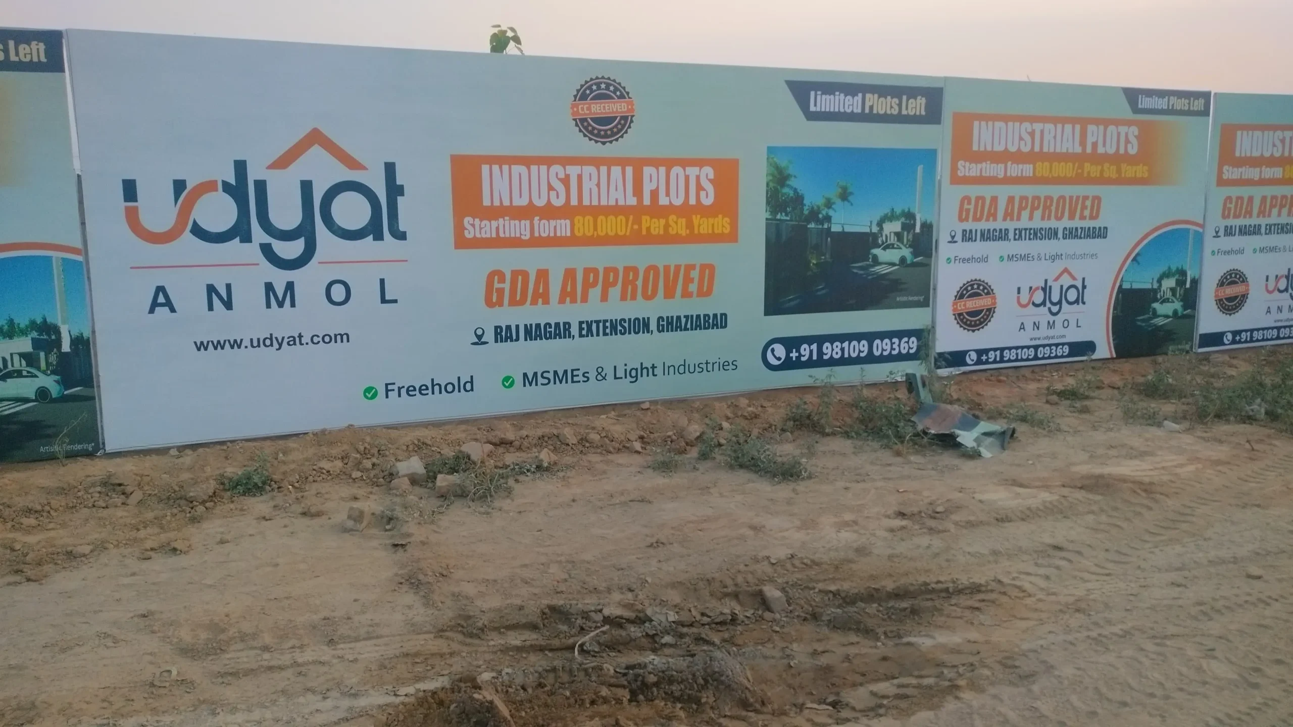 Udyat Anmol site boundary hoardings, Raj Nagar Extension